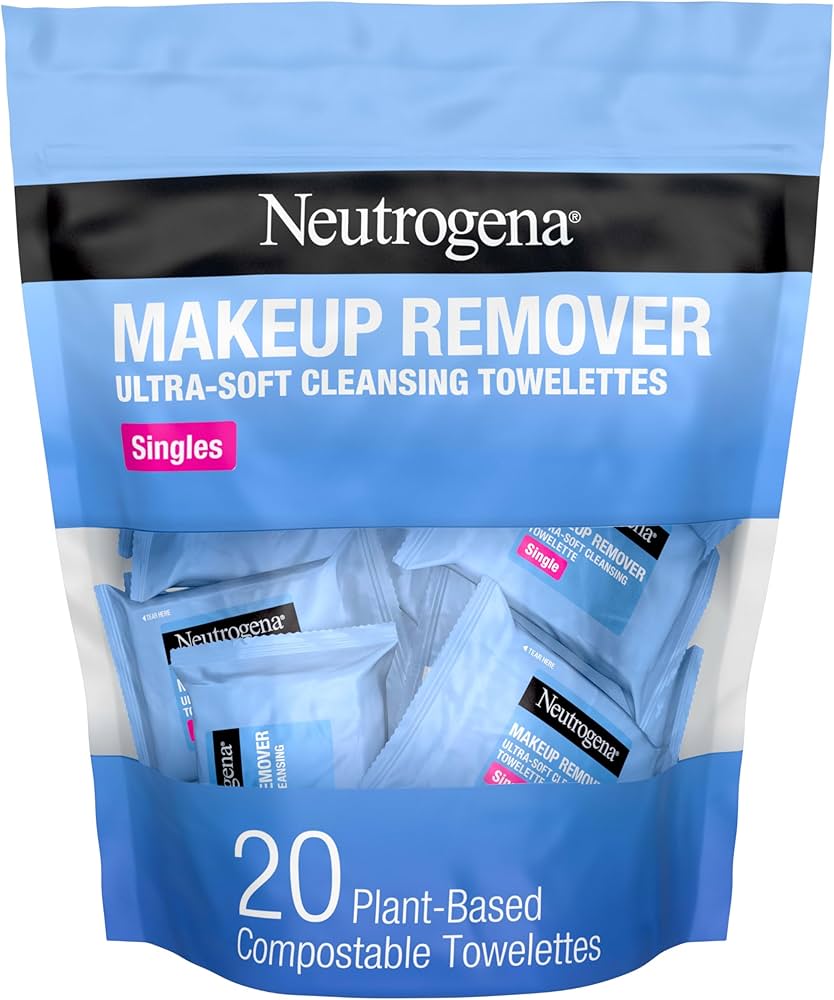 Neutrogena Makeup Remover Wipes Singles, Individually Wrapped, Daily Facial Cleanser Towelettes, Gently Removes Oil & Makeup, Alcohol-Free, 20 ct