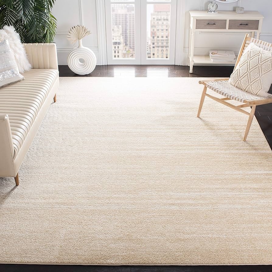 SAFAVIEH Adirondack Collection Area Rug - 9' Square, Champagne & Cream, Modern Ombre Design, Non Shedding & Easy to Clean, Ideal for Living Room, Bedroom, Office, Dining Space (ADR113W)