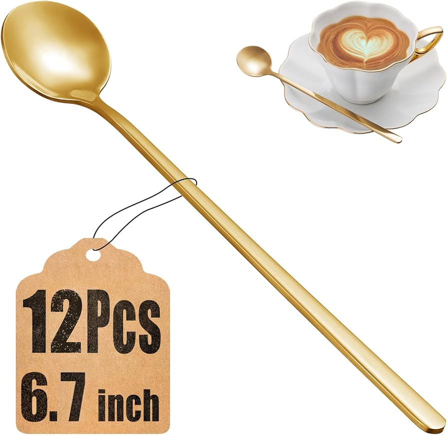 12 PCS Gold Coffee Spoons, 18/8 Stainless Steel Espresso Spoon, 5.2 Inches Vogue Mini Tea Spoons, Cappuccino Stirring Spoon for Dessert, Ice Cream, Frosted Handle, Sweejar (Gold)