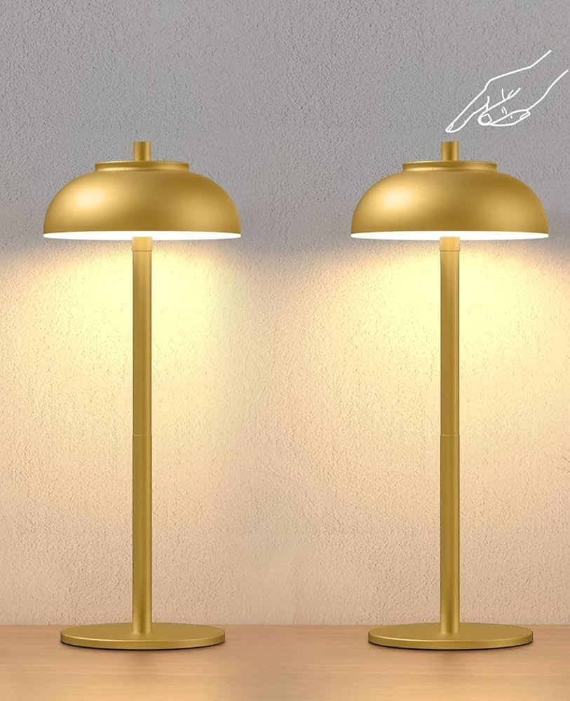 Moragin 2 Pack Gold Led Cordless Table Lamps Rechargeable,Cordless Touch Lamp Battery Operated-Waterproof-for Outdoor Patio/Restaurants/Home/Dinner