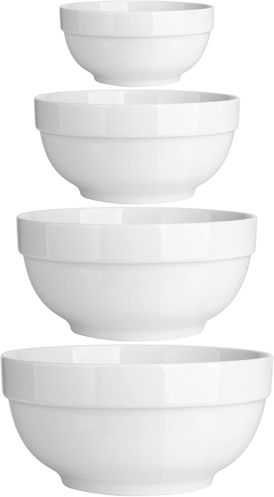 DOWAN Serving Bowls, Mixing Bowl Set, 70/30/20/8 Ounces Mixing Bowls for Kitchen, Soft White Serving Set, Serving Bowls Set of 4, Ceramic Bowl Sets for Eating Different Sizes