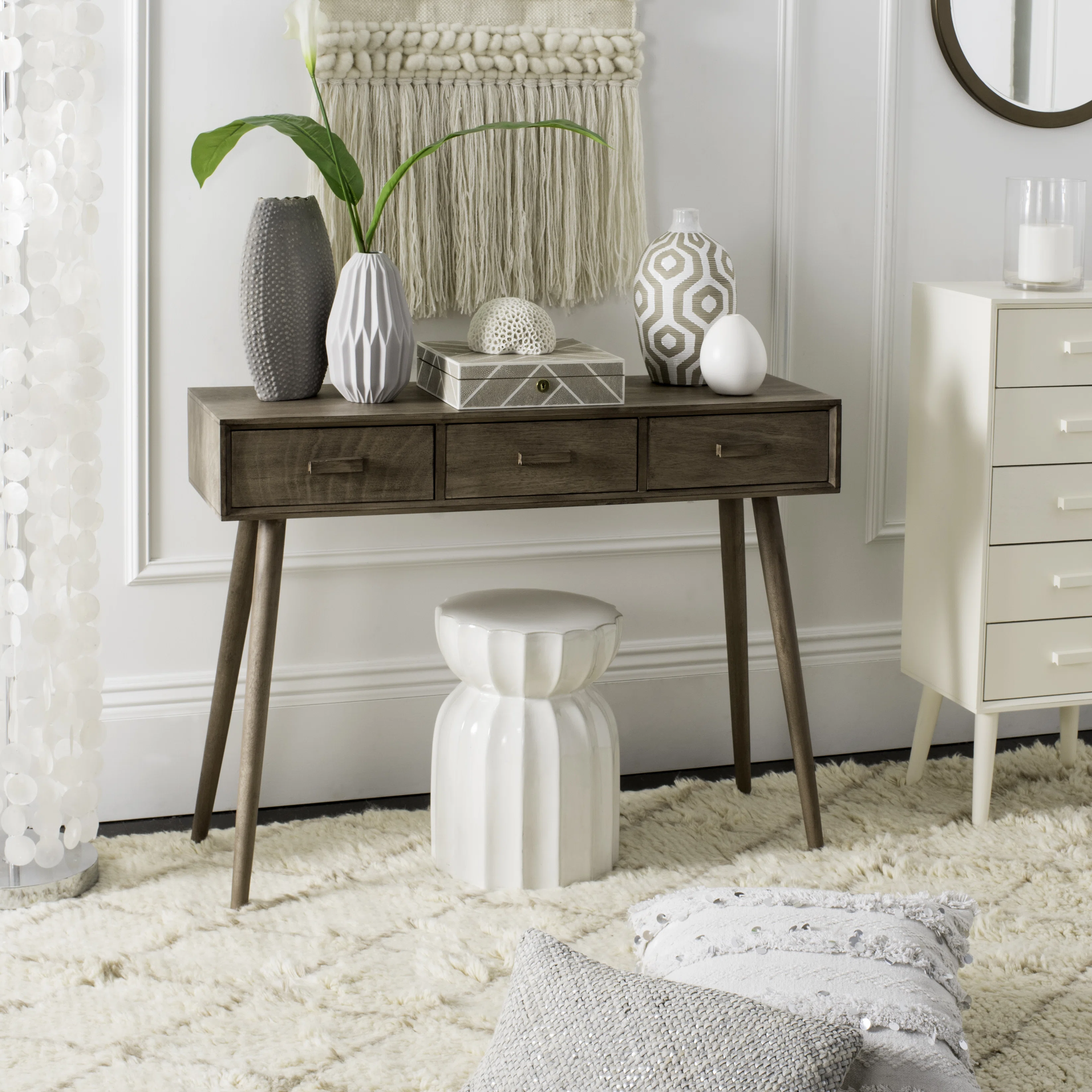 Modern Brycon Mid-Century Console Table with 3 Drawers – Storage for Entryway, Hallway & Living Room
