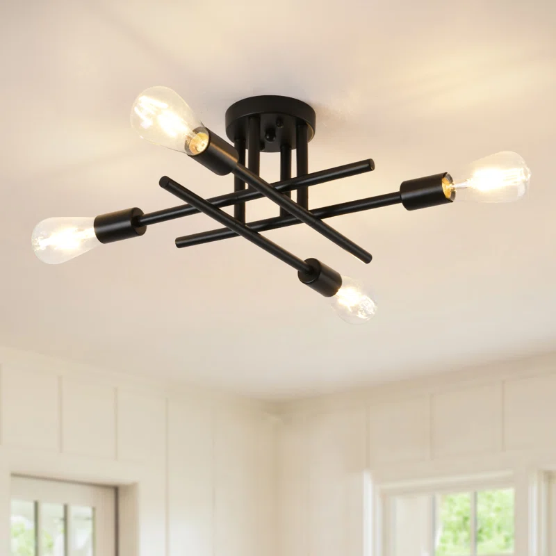 Eirann 4 Light Dimmable Sputnik Linear Chandelier Semi Flush Mount Chandelier for Living Room Dining Room Foyer