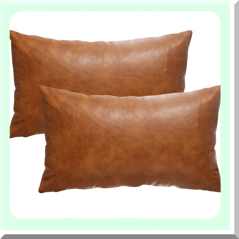 Farmhouse Cognac Leather Lumbar Pillow Covers (Set of 2)