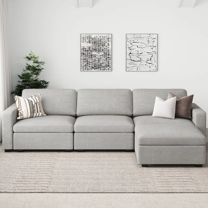Hymes 101.5'' Wide L-Shaped 3-Seat Sofa Apartment Storage Couch With Detachable Cushion, Modular Sectional Sofa With Ottoman