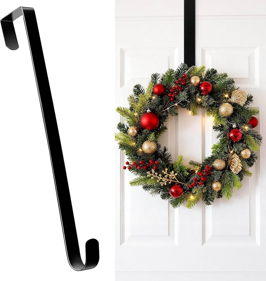 HOOSUN Wreath Hangers for Front Door,14" Wreath Hook Holder,Over The Door Hanger Hooks,Metal Garland Hangers Hook for Christmas Decorations Porch Decor Valentines Day Decorations