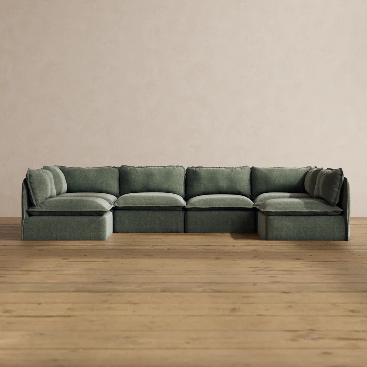 Modular Washable 6-seater Open-ends U-sectional In Willow | Deluxe+ Se