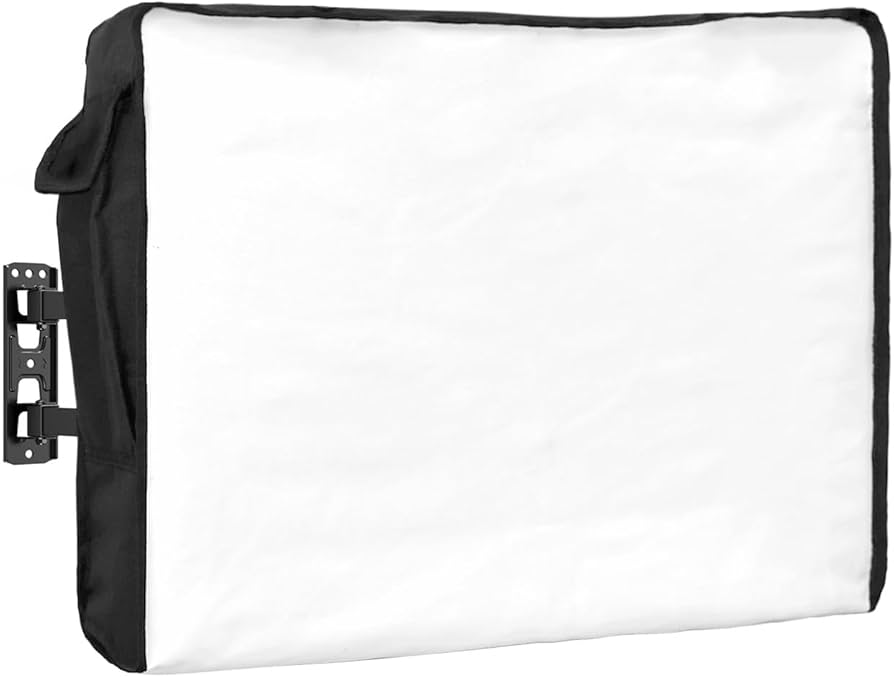 Solid White Outdoor TV Cover 48-50 Inch Waterproof & Weatherproof with Roll Up Front Flat,French Country Rustic Classic Colored Art Decor Outside Zipper TV Screen Protector with Remote Control Pocket