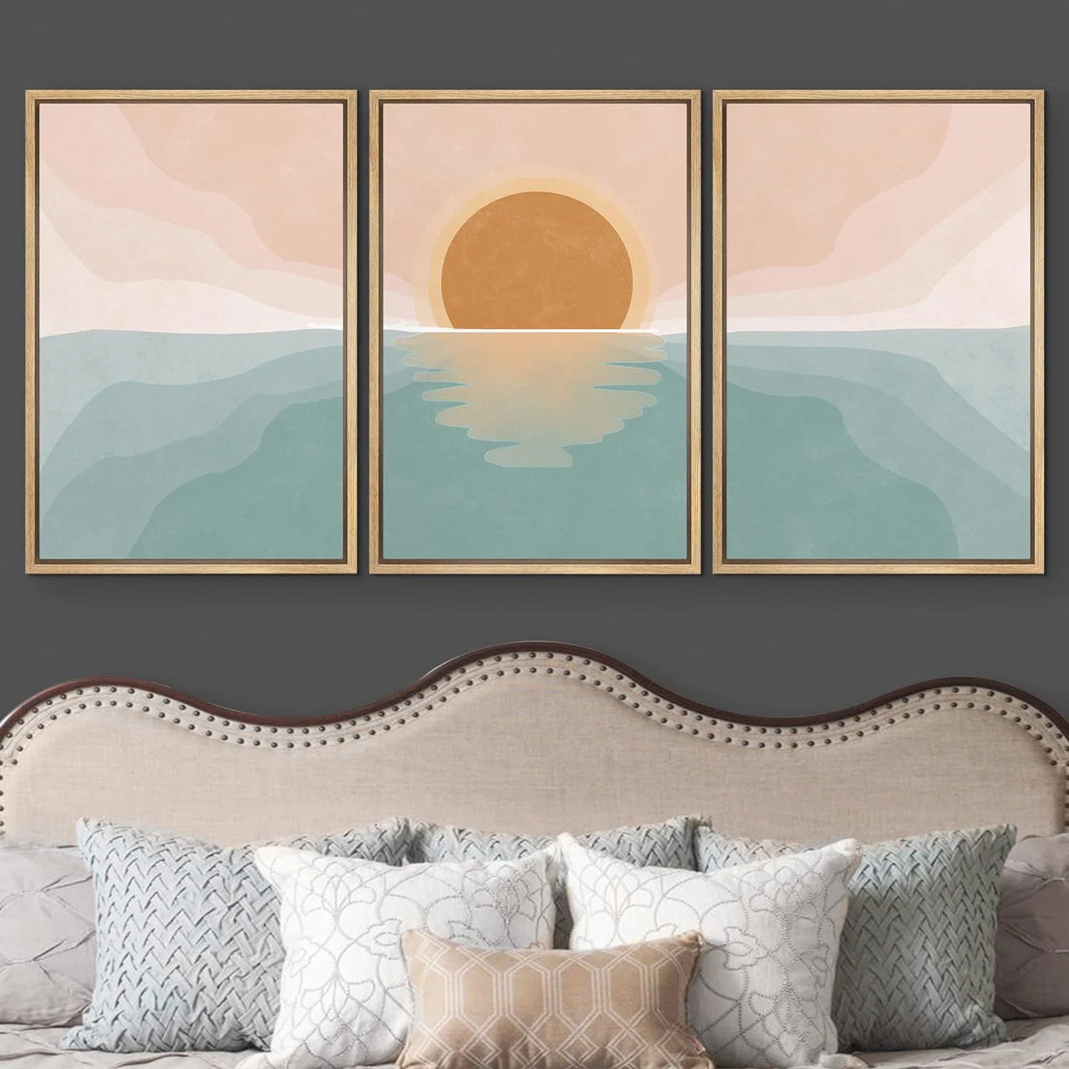 Pastel Mountain Range Forest Dawn On Canvas 3 Pieces Print