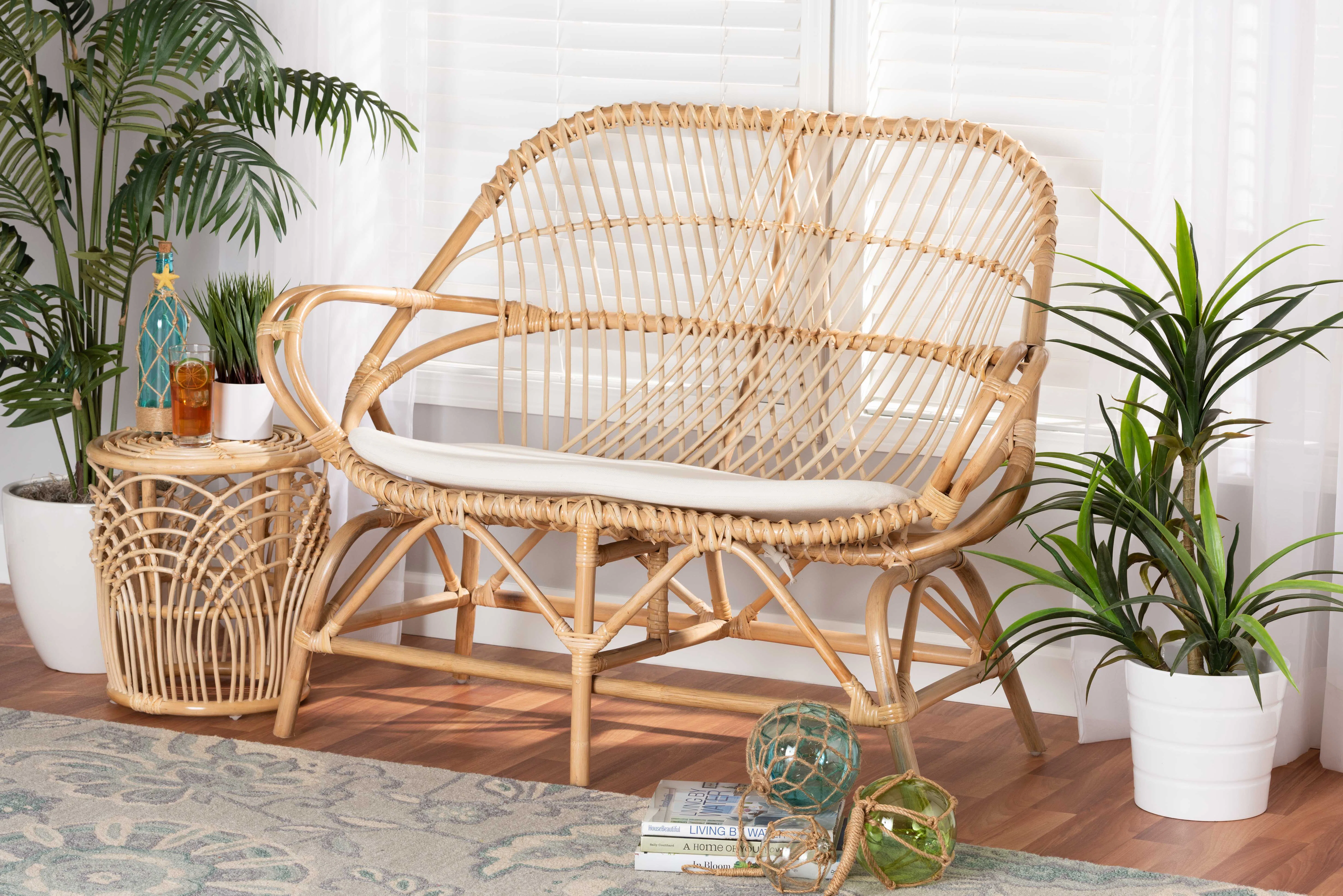 Chaunta 44.9'' Rattan Round Arm Loveseat with Reversible Cushions