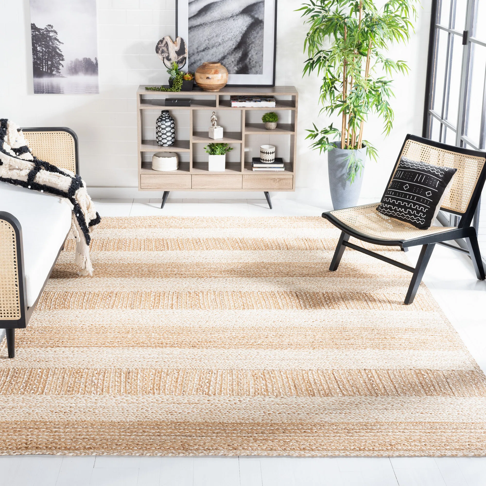 Chesnut Natural Fiber Flat Weave Jute And Cotton With Latex Striped Rug