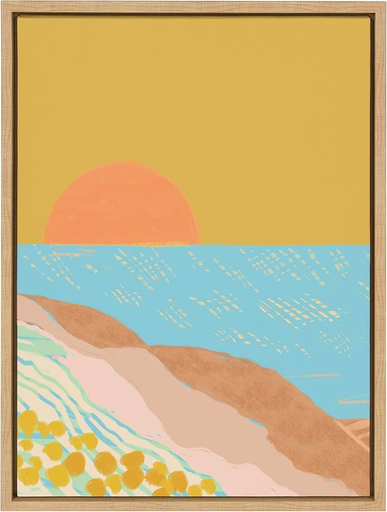 Kate and Laurel Sylvie Golden Hour Framed Canvas Wall Art by Kasey Free, 18x24 Natural, Scenic Coastal Art for Wall