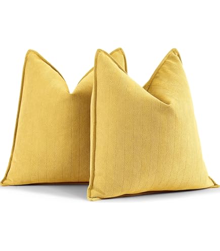 ZWJD Yellow Pillow Covers 26x26 Set of 2 Chenille Throw Pillow Covers with Elegant Design Soft and Luxurious Decorative Throw Pillows for Couch, Bed, and Home Decor