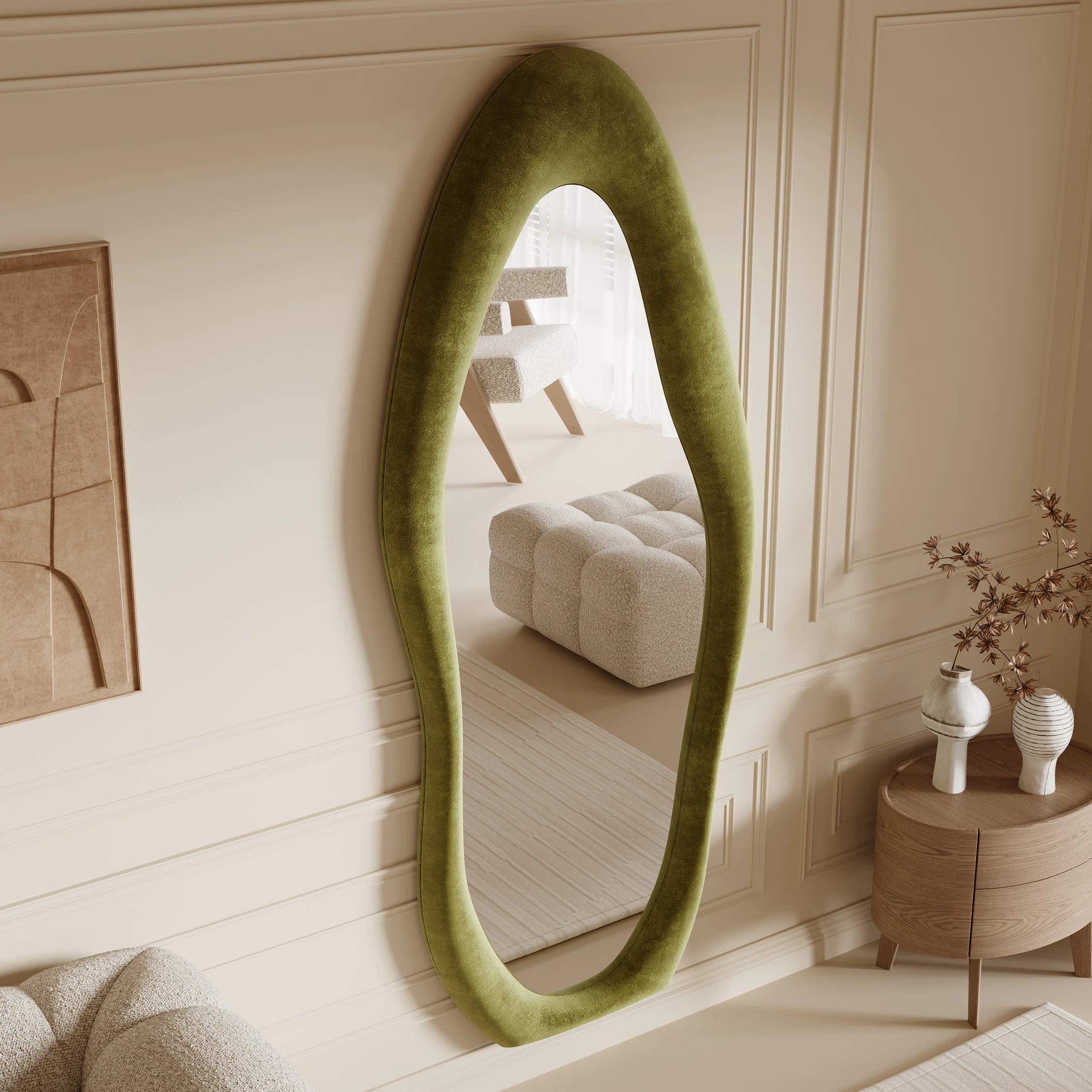 Amon Climenhaga Velvet Asymmetric Art Deco Mirror Wall Mirror