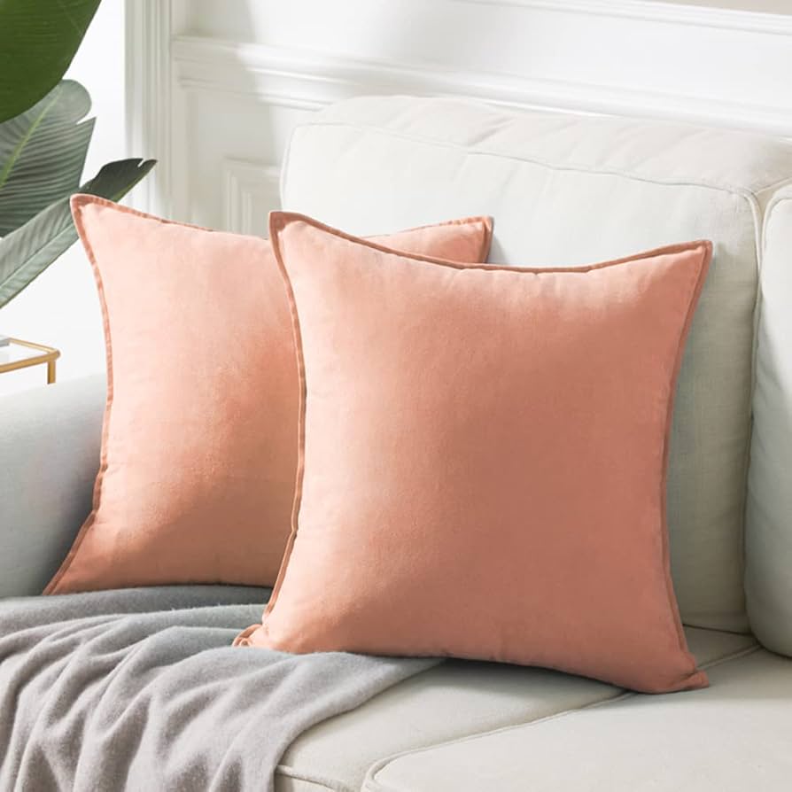Fancy Homi Peach 26x26 Pillow Covers Set of 2, Euro Pillow Sham 26x26, Super Soft Faux Suede Square Solid Big Coral Throw Pillow Covers for Couch Bedroom 66x66 cm
