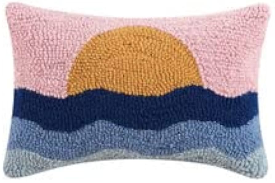Peking Handicraft Sunset Hook Pillow, Wool and Poly Velvet