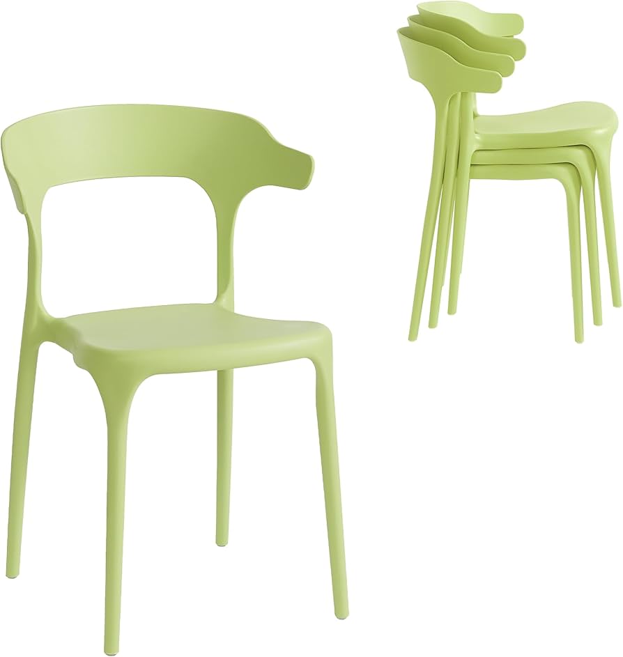 Xdeco Modern Stackable Dining Chair Set, No Assembly, Plastic Chair, Patio Chair, Suitable for Indoor and Outdoor Cafes and Restaurants, Set of 4 (Pistachio Green)