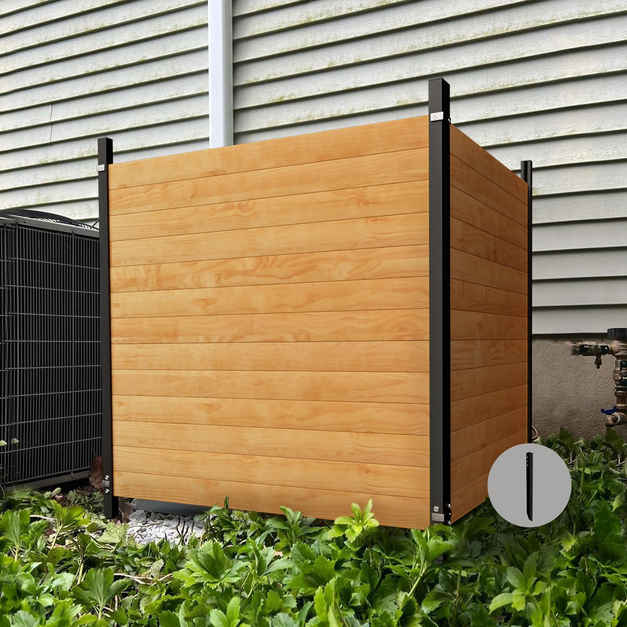 Beimo Air Conditioner Fence Wood Privacy Screen，Horizontal Privacy Fence Panels for Outside，Outdoor Trash Can Pool Equipment Enclosure Panels with Metal Stakes，42"" H x 38"" W, 2 Panels, ZL-0020