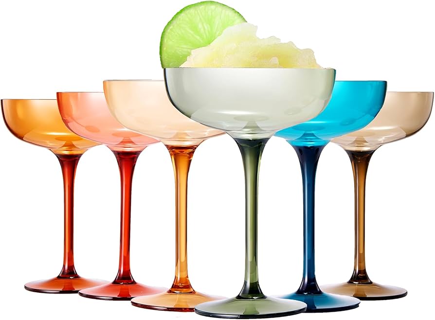 Plastic Acrylic Shatterproof Martini, Margarita, Champagne & Cocktail Unbreakable Glasses, Large Coupe Glasses 15oz, 6 Set, Tritan European Design Drinkware, BPA-free,Reusable, Pool, Indoor & Outdoor