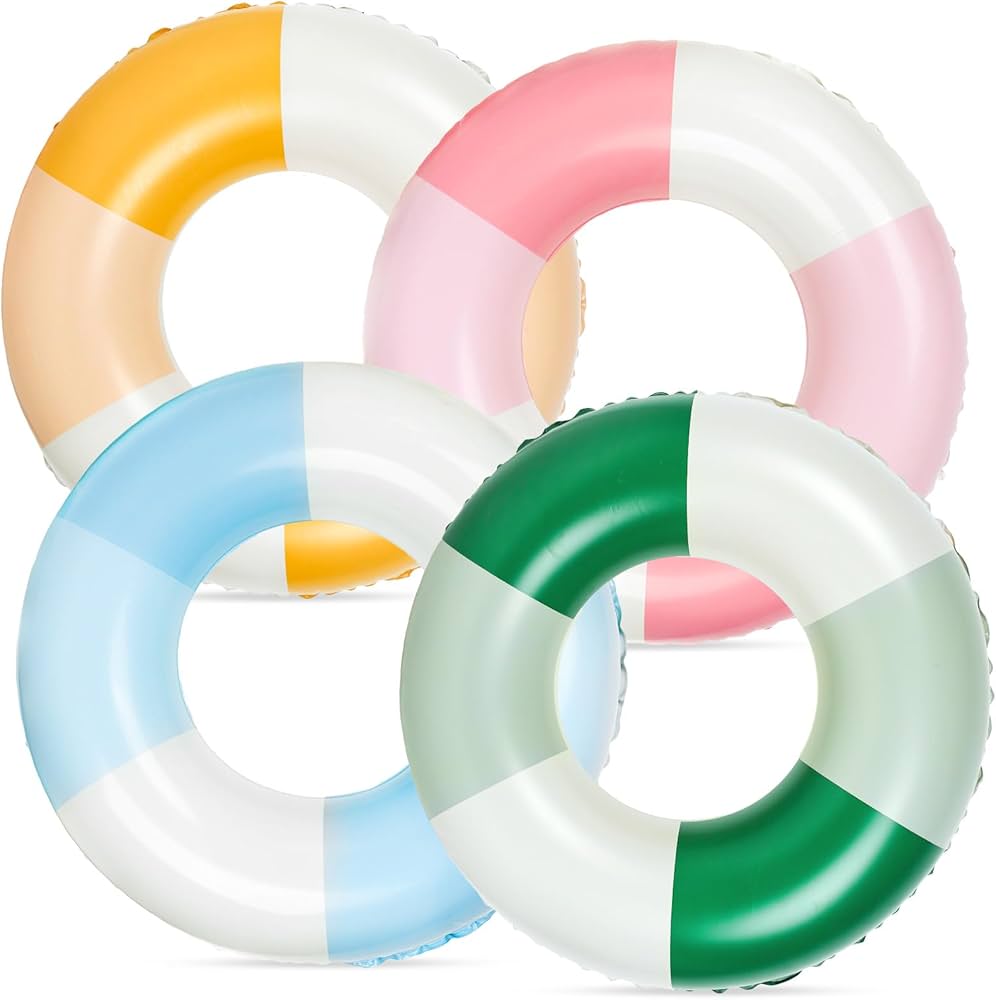 JarThenaAMCS 4Pcs Inflatable Pool Float 4 Colors Retro Striped Swim Rings Swimming Pool Tubes for Adults Teens Summer Beach Bachelorette Party, 30 x 14in