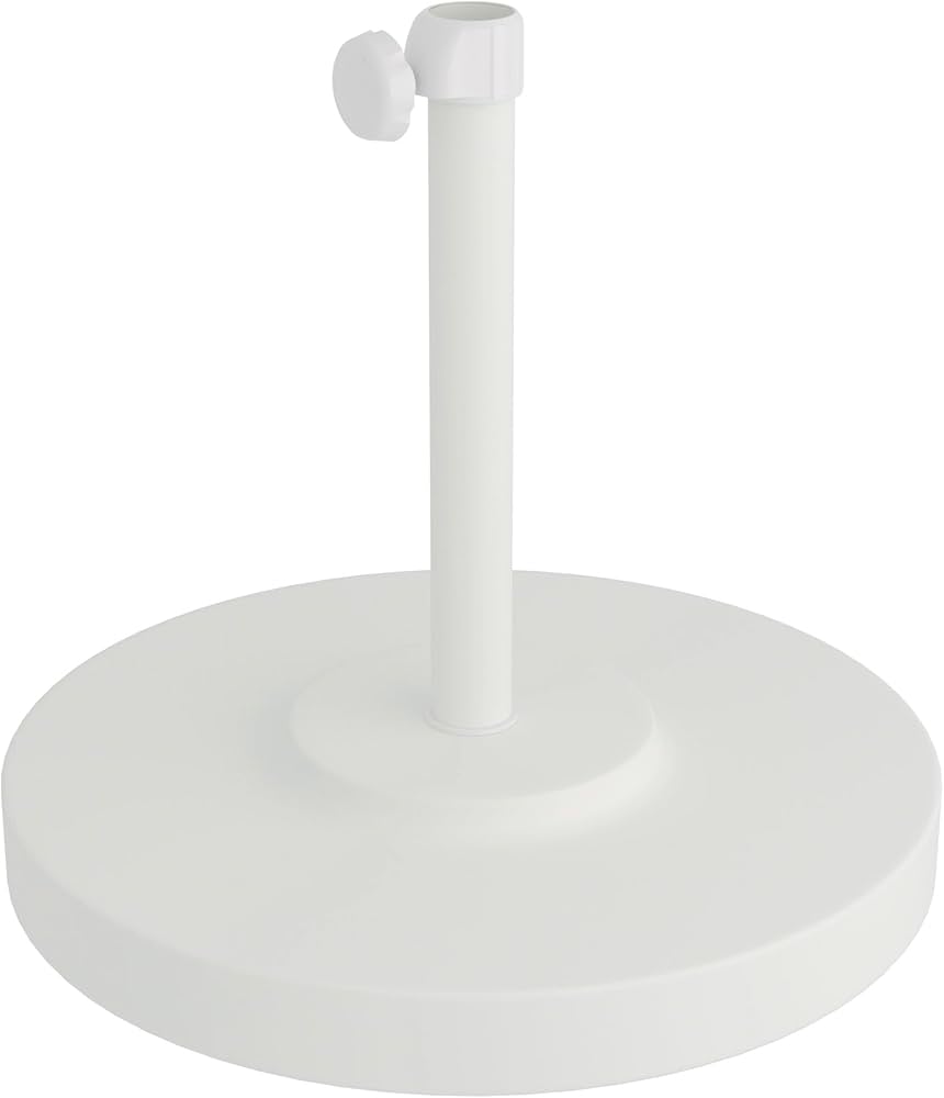 California Umbrella 50 lbs. Round Concrete Weighted Powdercoated Steel Umbrella Base, White Frame