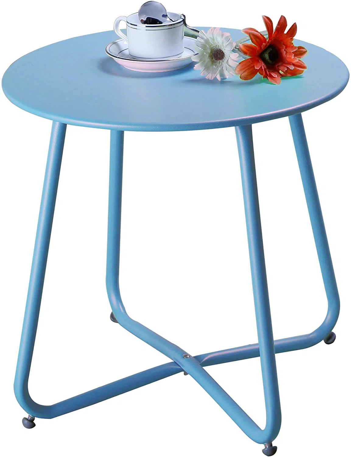 Ebern Designs Steel Patio Side Table, Weather Resistant Outdoor Round End Table