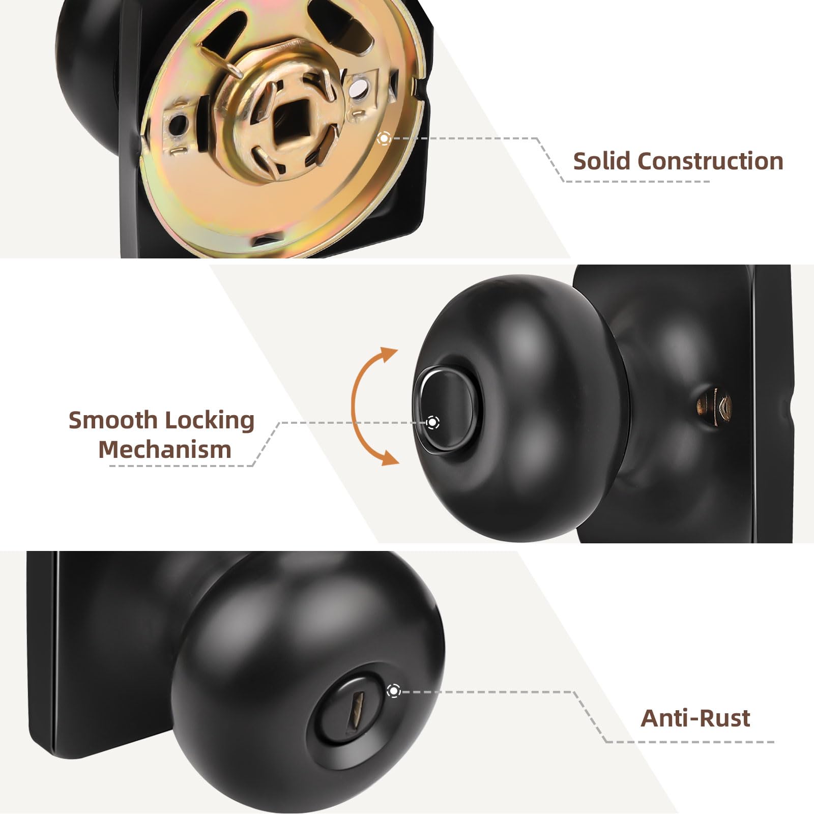 GOBEKOR 10 Pack Interior Privacy Door Knobs Matte Black Square Modern Locking Door Knob Bedroom Door Knobs Round Door Knob with Lock
