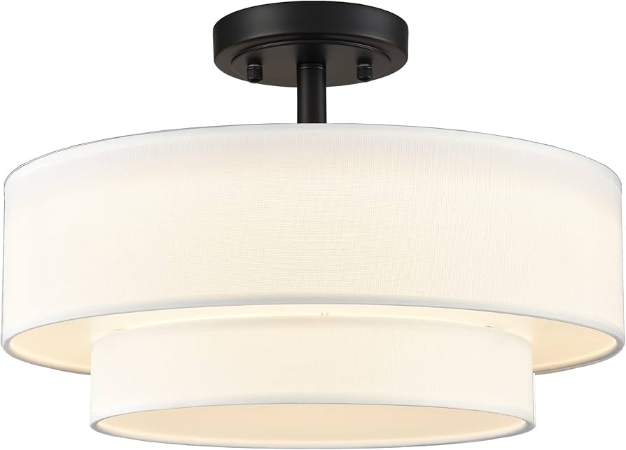 DAYCENT Black Drum Semi Flush Mount Ceiling Light Modern Farmhouse Dimmable LED Light Fixture Ceiling 30W 3000K/4500K/5500K Drum Shade Ceiling Light for Bedroom Hallway