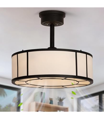SHLUCE Fandelier Caged Boho Ceiling Fan with Light, Farmhouse Small Ceiling Fans with Lights and Remote, Rustic Bladeless Ceiling Fans with Lights for Bedroom, Kitchen, 6 Lights, 6 Speeds, White