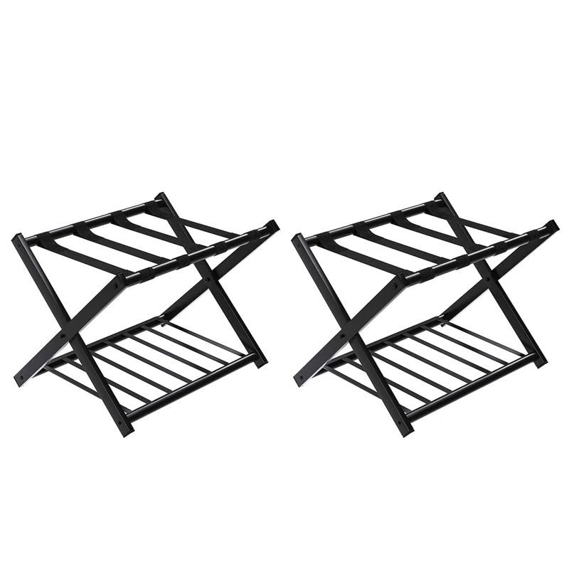 Folding Luggage Rack with Shelf Travel Suitcase (Set Of 2)