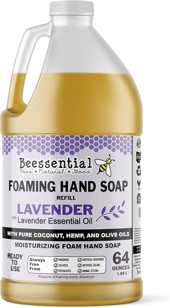 Beessential All Natural Bulk Foaming Hand Soap Refill, 64 oz Lavender | Made with Moisturizing Aloe & Honey - Made in the USA