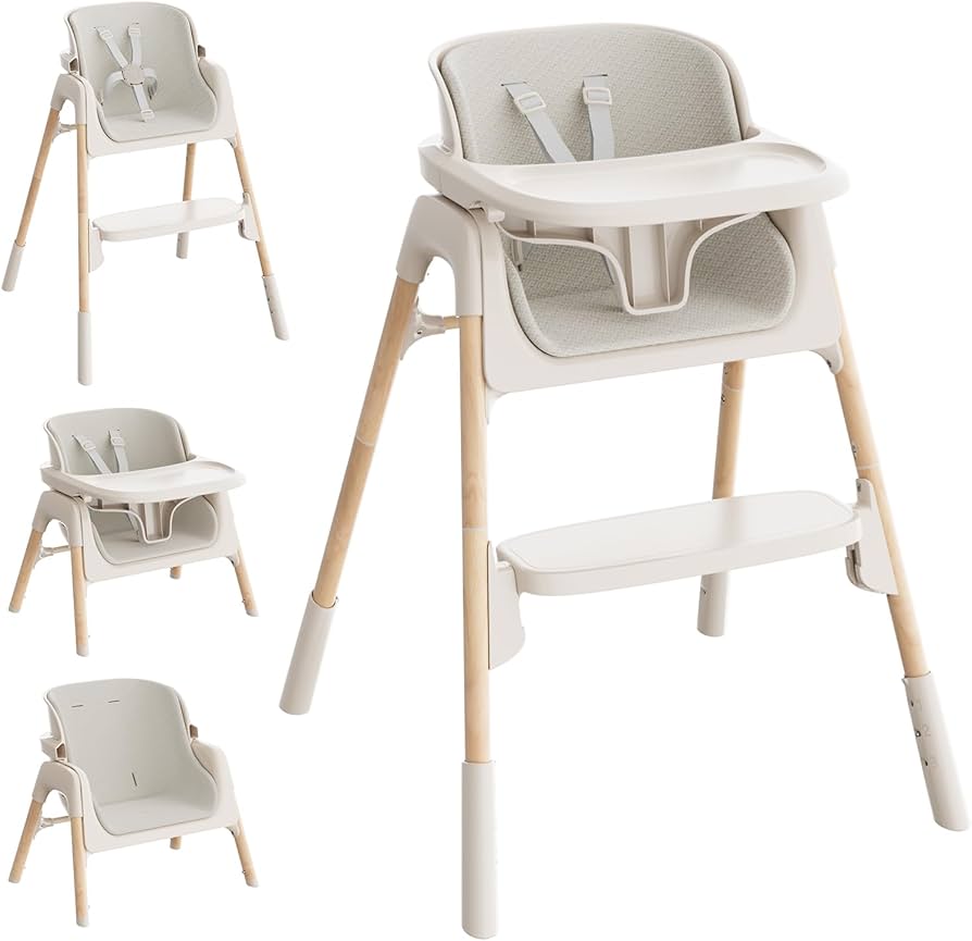 Mloong High Chair for Babies and Toddlers - Adjustable 4-in-1 Baby High Chairs with Dishwasher Tray, Easy Clean Highchair, Beige