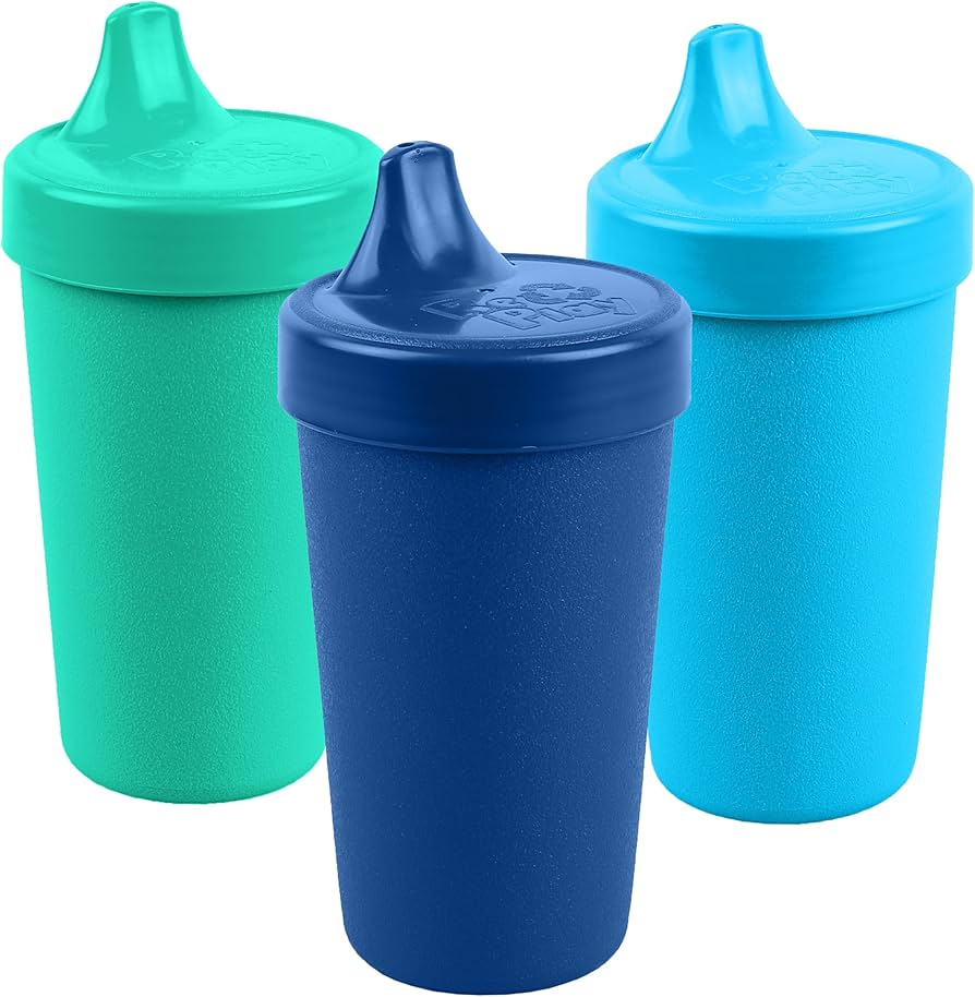 Re-Play Spill-Proof Sippy Cups - Reusable 10 Oz Set of 4, Dishwasher & Microwave Safe, Made in USA, Aqua Asst.
