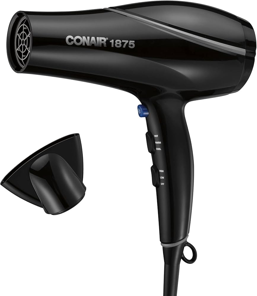 Conair Hair Dryer Style & Shine Natural Crystal Collection, 1875W Hairdryer, 3 Heat Settings, 2 Speeds, Blow Dryer with Concentrator Attachment, Ionic & Hematite-Infused Ceramic Technology, Black