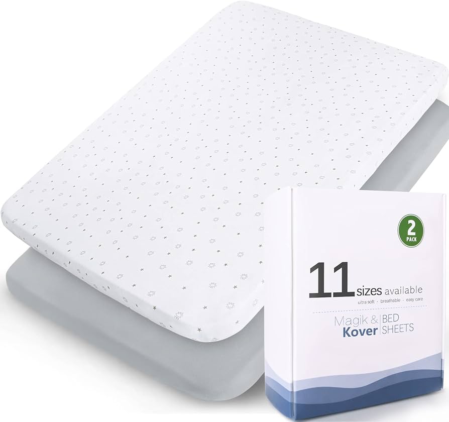 Pack and Play Sheets, 2 Pack Mini Crib Sheets, Stretchy Playard Fitted Sheet, Compatible with Graco Pack n Play, Soft and Breathable Material, Stars & Bunny