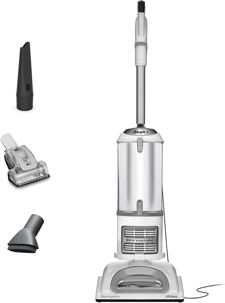 Shark | Upright Vacuum Cleaner | Navigator Lift-Away | Swivel Steering | HEPA Filter | Vacuum for Pet Hair | Crevice Tool & Dusting Brush Included | For Carpets & Hard Floors | White/Silver | NV356E
