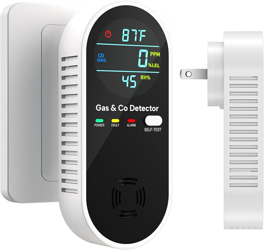 NICGOL 4 in 1 Upgraded Natural Gas Leak Detector and Carbon Monoxide Detectors, Dual Sensor Gas Leak Detector & Carbon Monoxide Detectors Plug in (Temperature & Humidity) for Home, RV (Black)