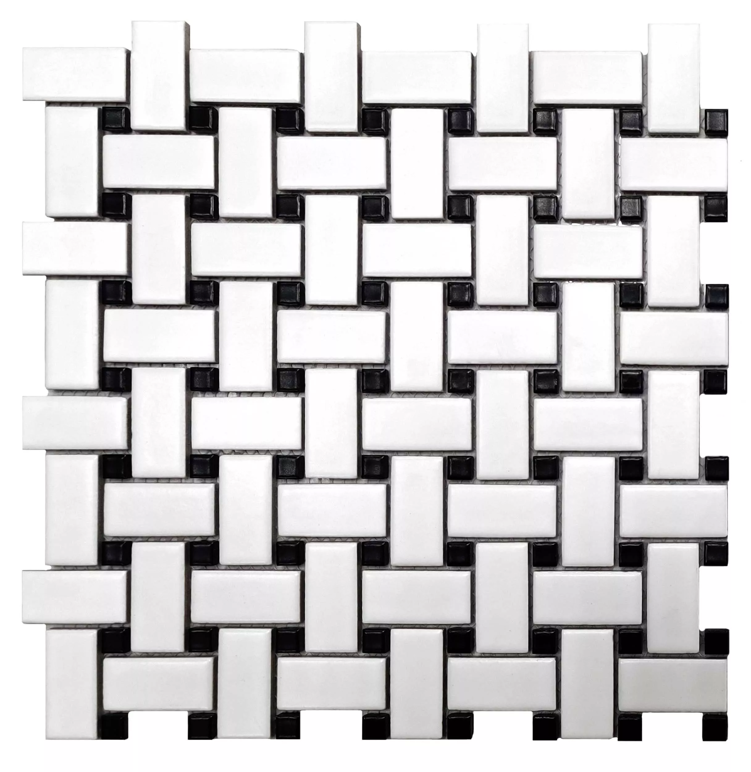 Black And White Basketweave Ii Porcelain Mosaic