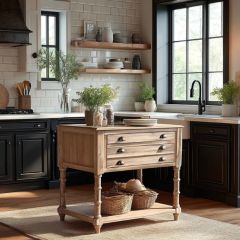Farmhouse Work Console Island Driftwood | Ships Free