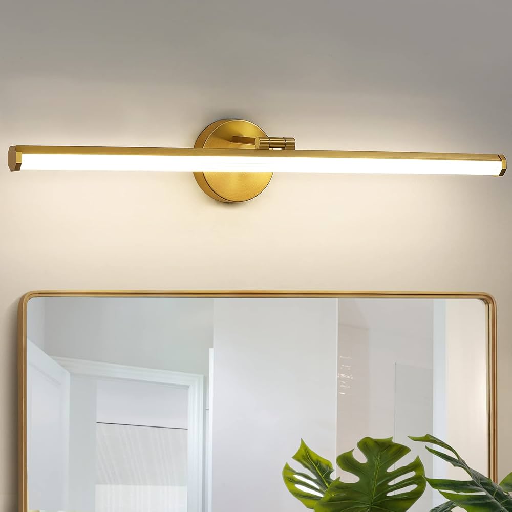 KAISITE Bathroom Lighting Fixture Over Mirror - 30 Inch Gold Vanity Light 24W 4000K Dimmable Modern LED Vanity Light Fixture Rotatable Bath Vanity Light Bar for Bathroom