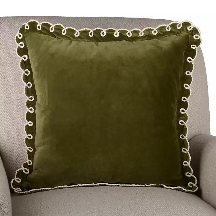 Sage Velvet Looped Trim Pillow | Kirklands Home