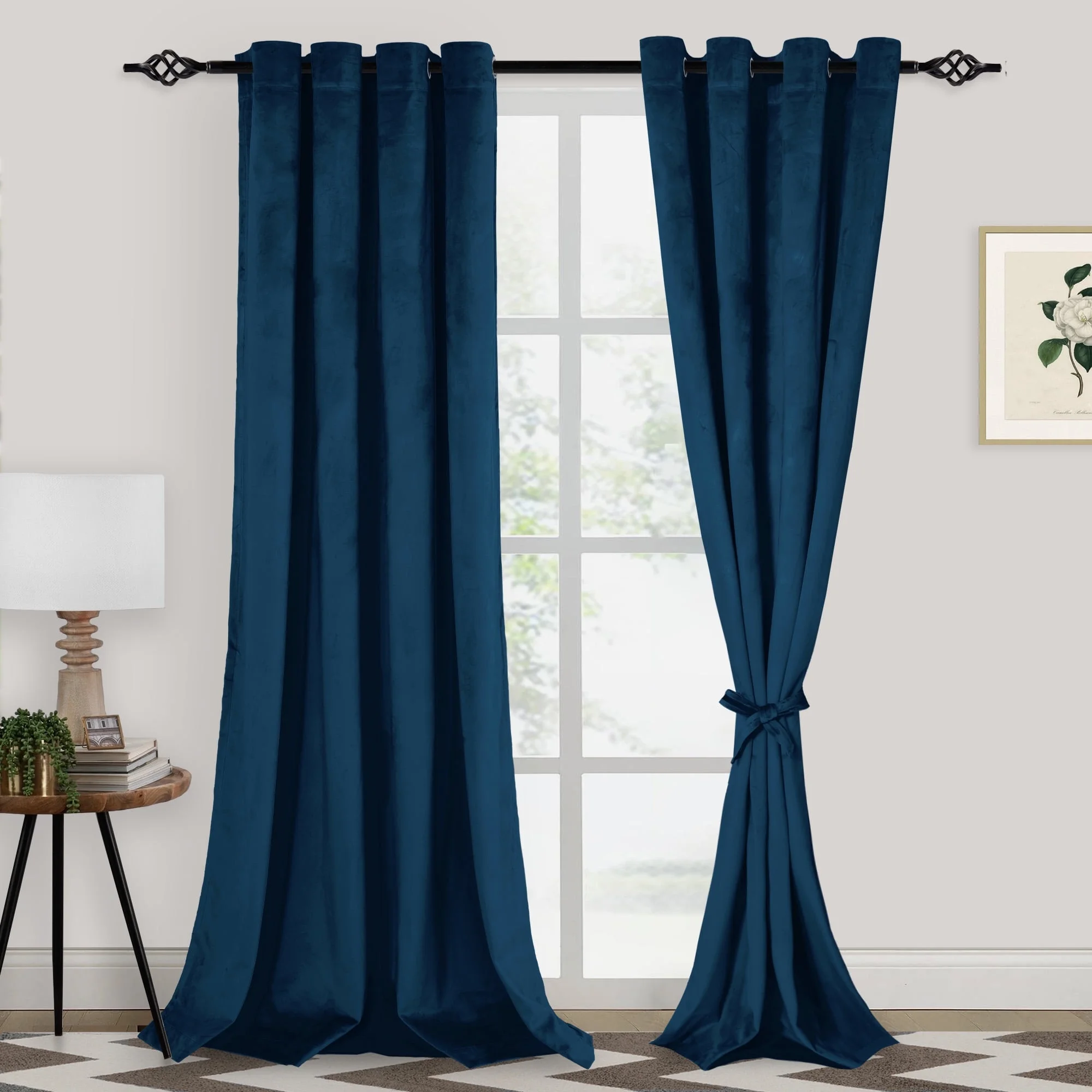 RYB HOME Velvet Curtains 96 inches - Blackout Curtains for Living Room,Thermal Insulated Noise Reducing Panels Luxury Vertical Sense Window Decor for Party Backdrops, Navy Blue, W52 x L96, 2 Panels