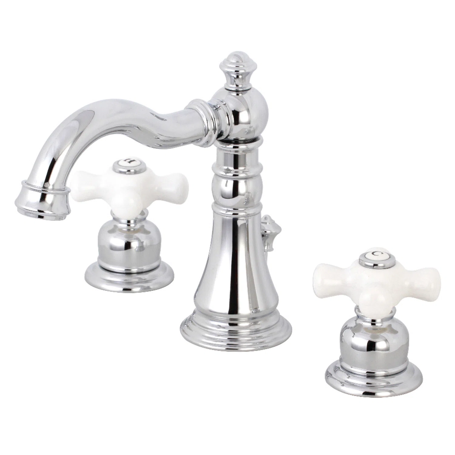 Kingston Brass American Classic Two-Handle 3-Hole Deck Mount Widespread Bathroom Faucet with Pop-Up Drain