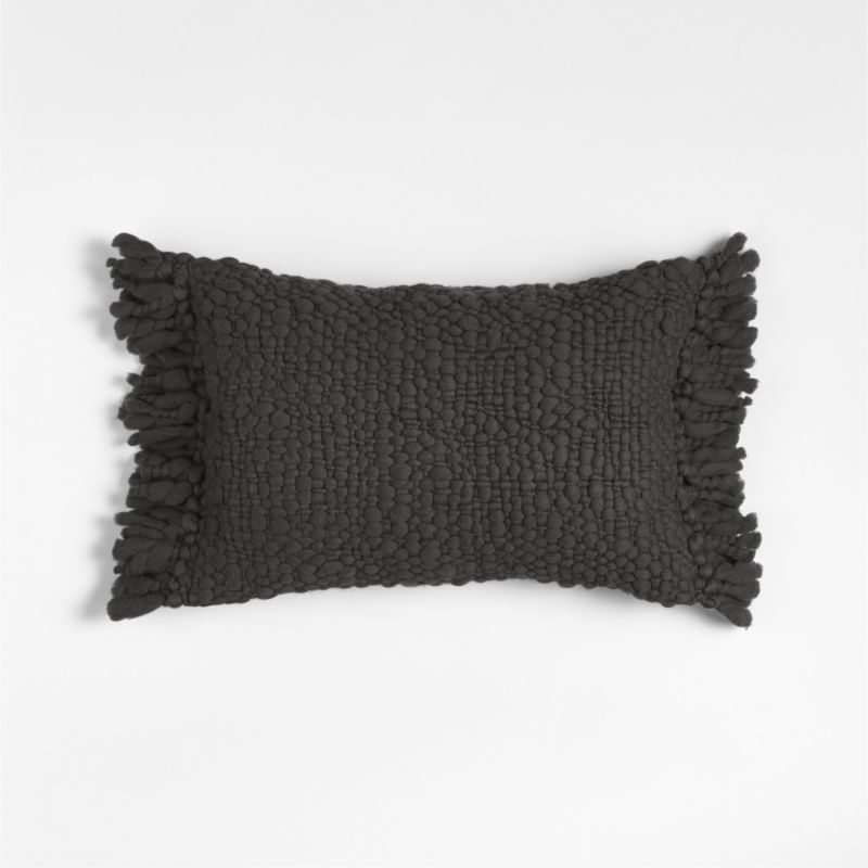 Chunky Woven Wool Fringe 22"x15" Storm Grey Throw Pillow With Down-Alternative Insert
