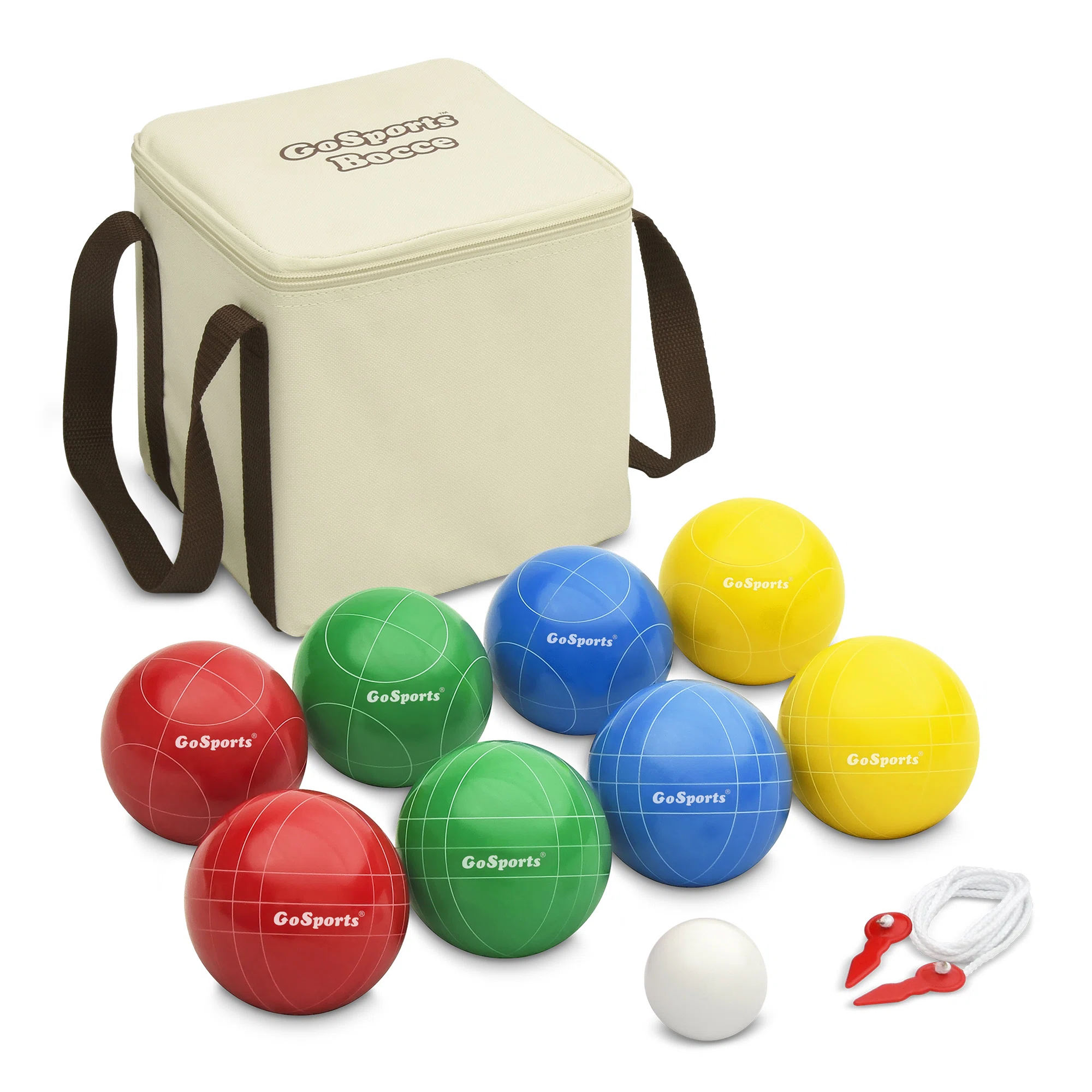 GoSports 90 mm Backyard Bocce Ball Set - 8 Balls, Pallino, Case and Measuring Rope