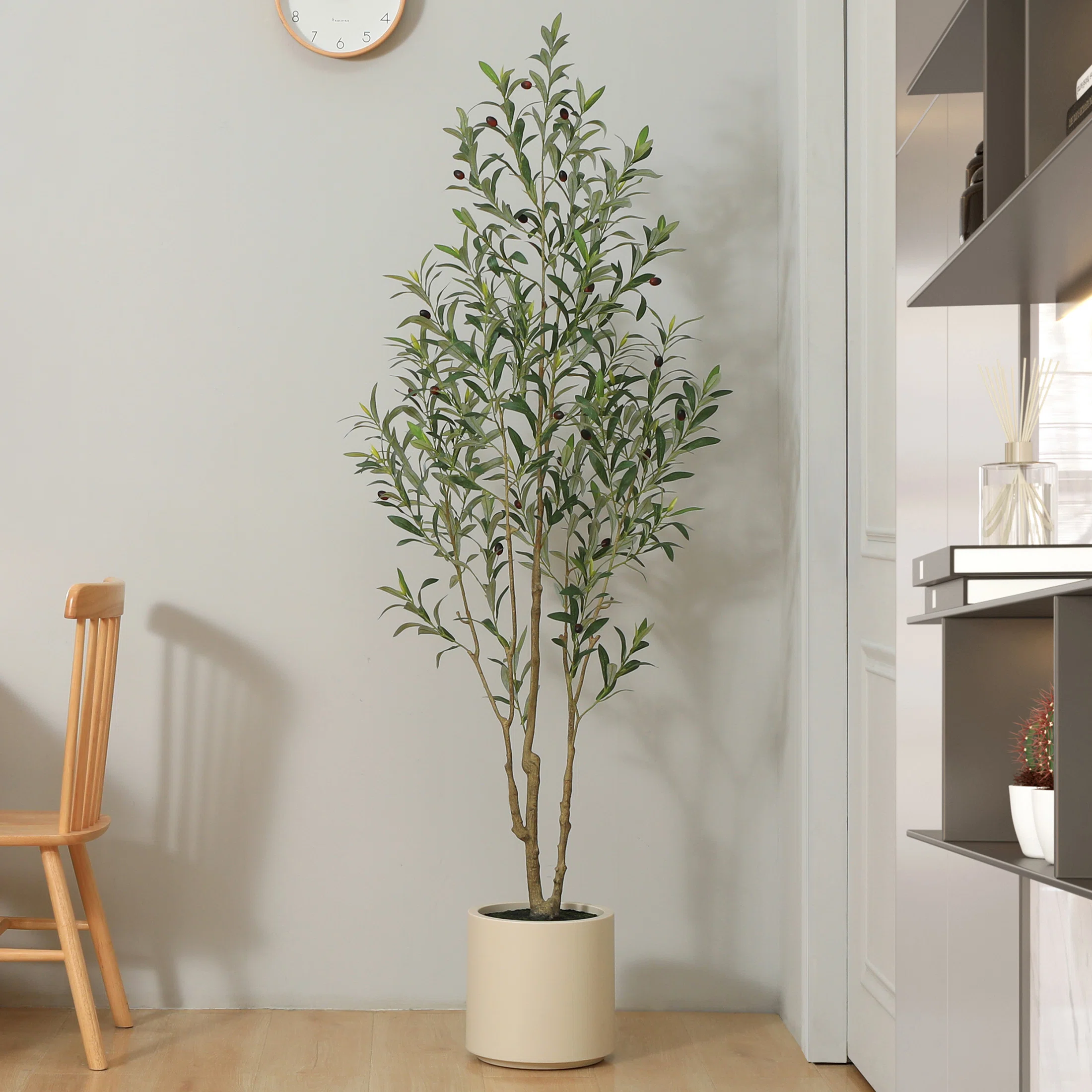 Adcock Faux Olive Tree In White Planter, Lifelike Fake Olive Plant For Indoor And Outdoor Decor