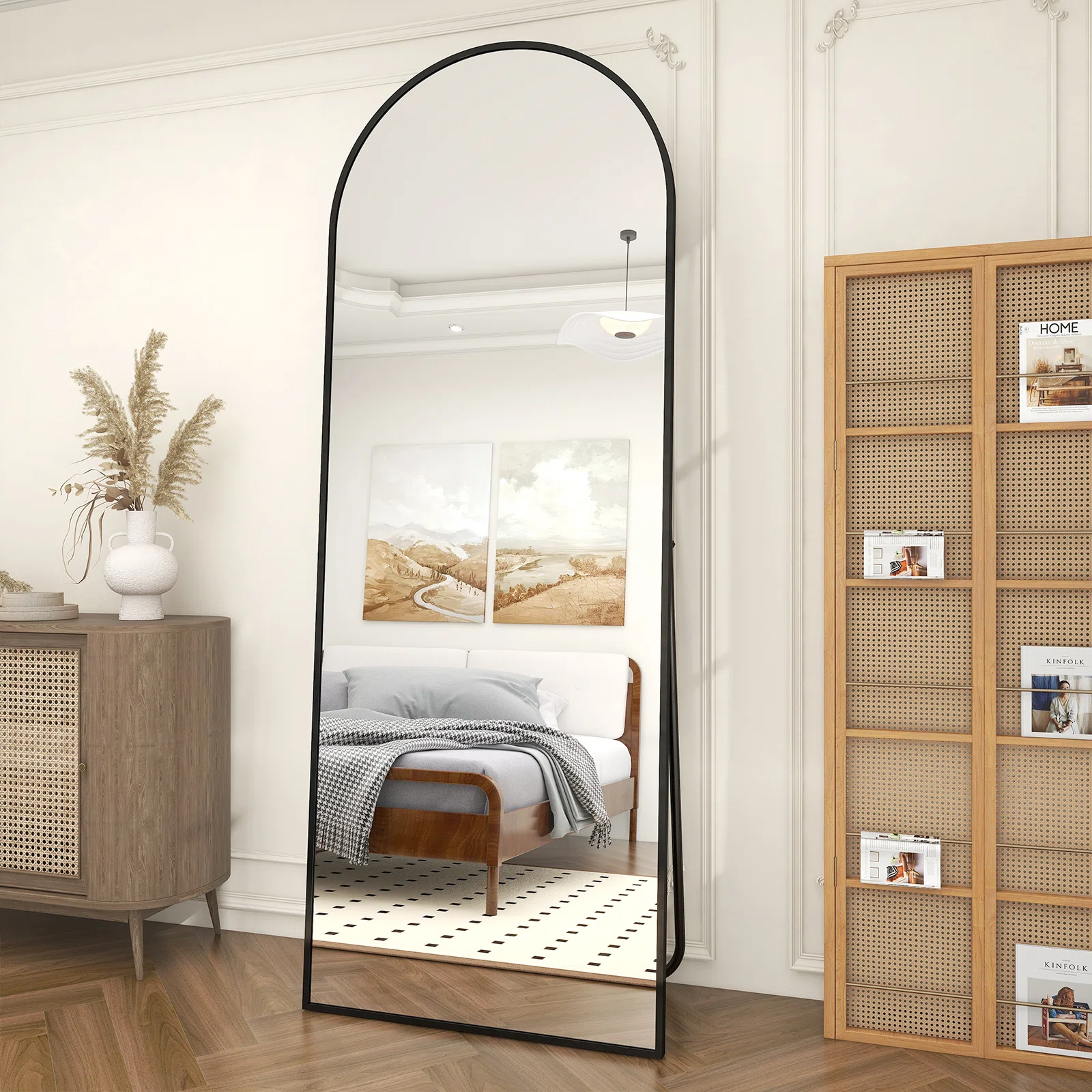 Alizeh Arched Metal Oversized Full Length Mirrors Wall Mirrors With Stand