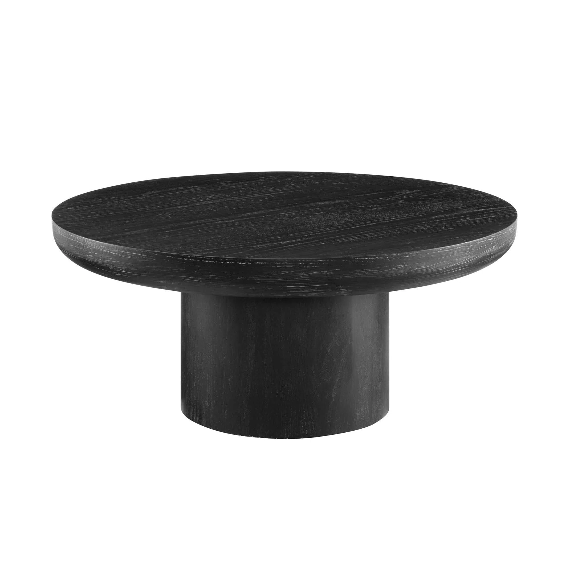 35.98" Round Coffee Table With Cylindrical Leg & Wood Veneer Tabletop