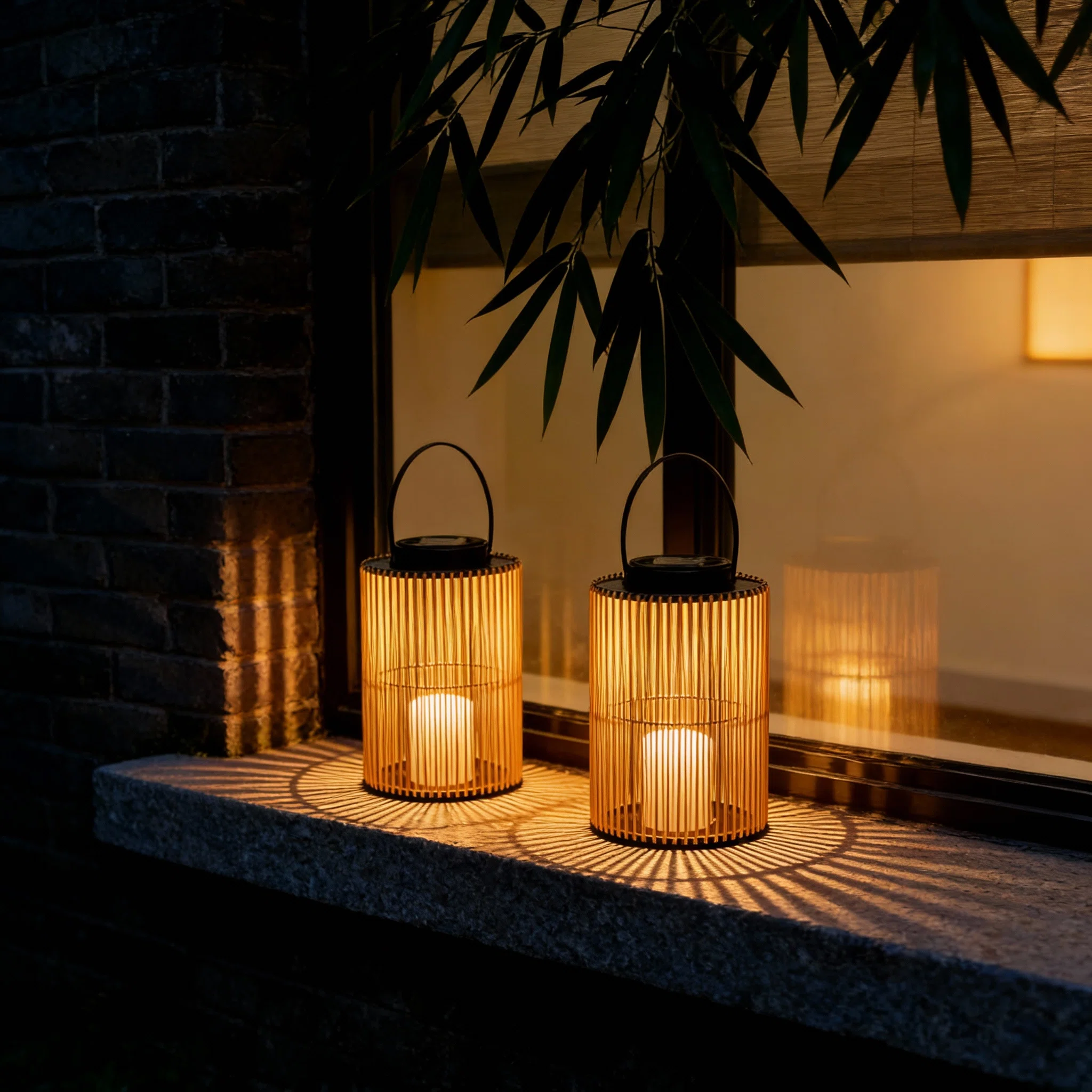 2pcs Solar Woven Lantern - 9.64" Black & Amber, Pp+pe Garden Light, Auto On/off, Weatherproof