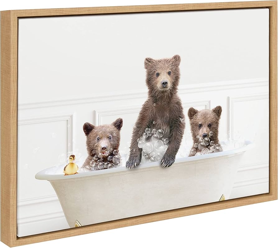 Three Bears In Bubble Bath Canvas Wall Art 